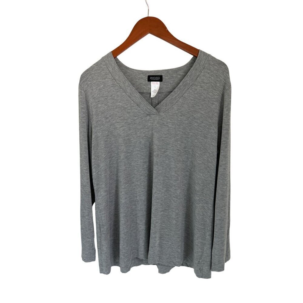 Hanro of Switzerland Gray V-Neck Long Sleeve Pajama Sleep Lounge Top